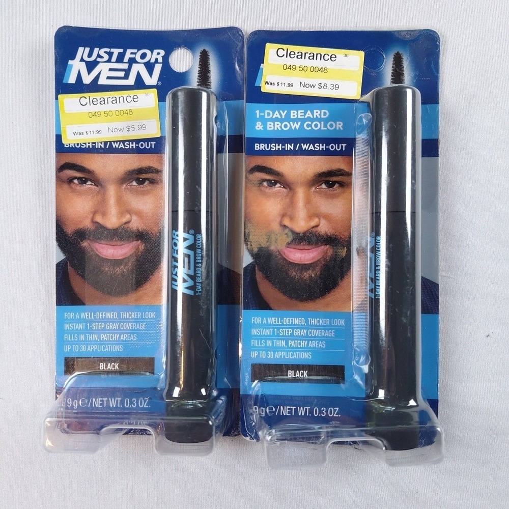 Lot Of 2 Just For Men 1 Day Beard & Color Brush In Wash Out BLACK  0.3 FL Oz NIB